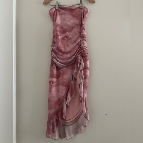 Source Unknown Dresses & Skirts - Mauve Blush Ruched Strapless Skirt Ruffle High Slit Midi Dress Sz XS